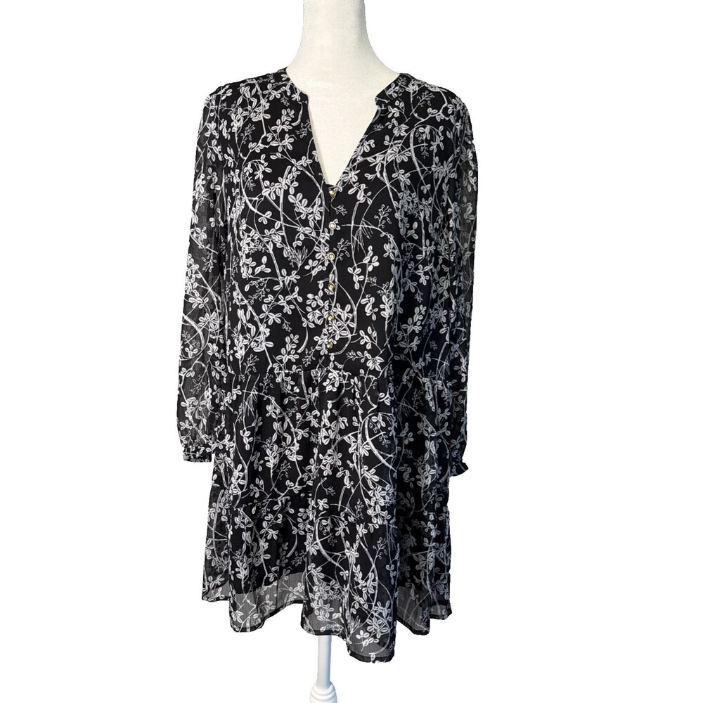 LOFT Petite NWT Black Vine Drop Waist Chiffon VNeck MP Shirt Dress Romantic Boho